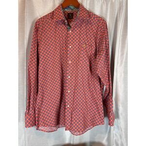 TAILORBYRD Mens XL Button Down Shirt Orange Blue Circle Print Long Sleeve Casual